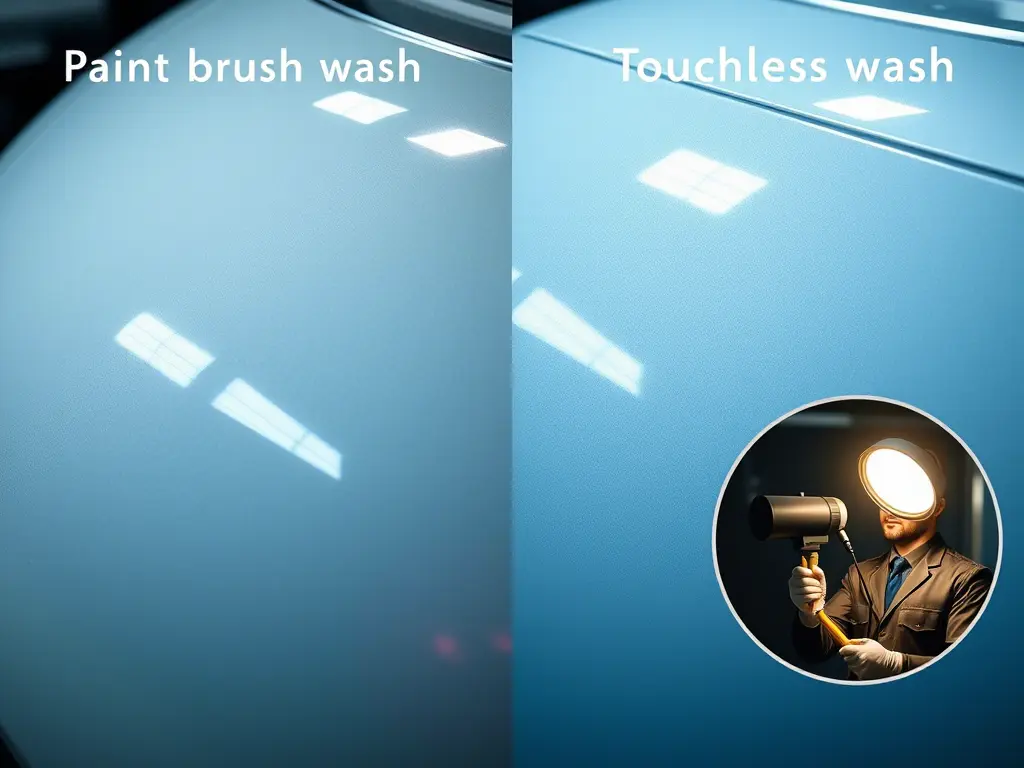 Touchless Car Wash: Safe Cleaning or Risky Shortcut? 3 Microscopic comparison showing touchless car wash prevents paint swirl marks