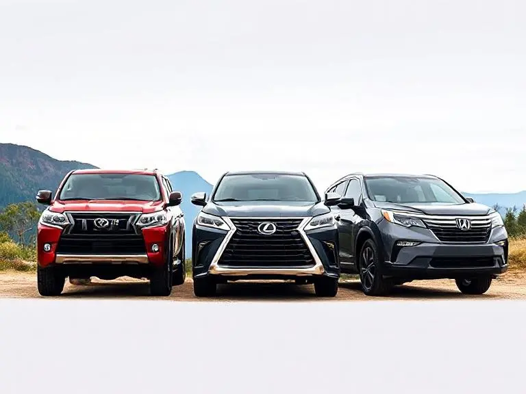 The Most Reliable SUVs: A Mechanic's No-Nonsense Guide 3 Side-by-side image of the most reliable SUVs with high mileage potential: Toyota Land Cruiser, Lexus GX, and Honda Pilot