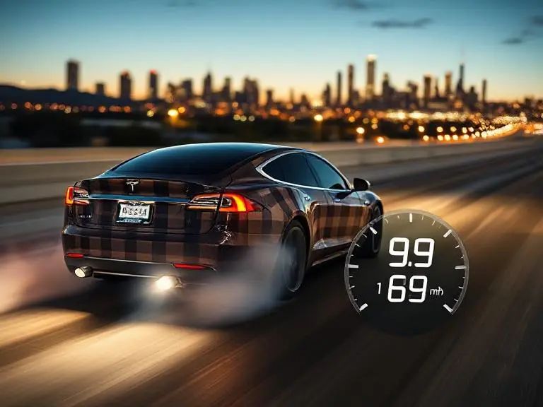The Fastest Electric Car in the World: Blazing Speed, Zero Emissions 3 Tesla Model S Plaid accelerating in Drag Strip Mode, showcasing its 0-60 mph in 1.99 seconds.