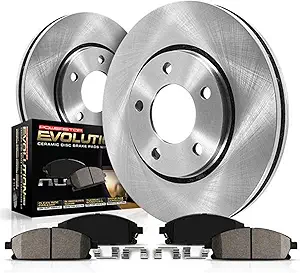 Close-up product image of high-performance disc brake pads with anti-noise shims, ideal for front or rear axles—available on Amazon.