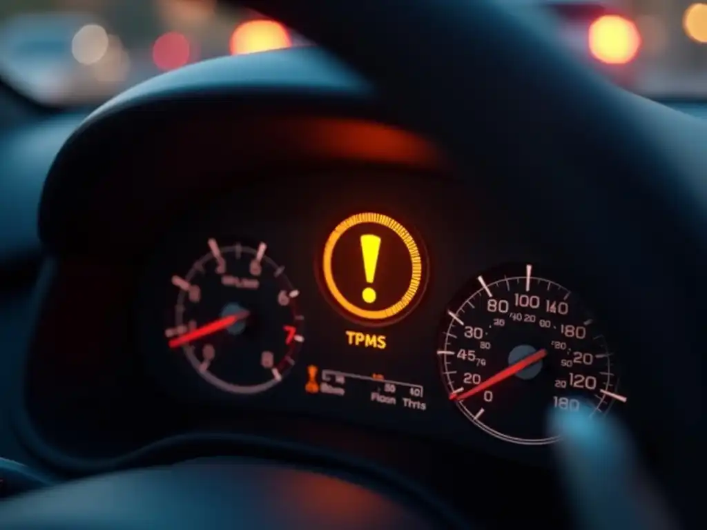 TPMS light meaning: Dashboard warning symbol indicating low tire pressure or system fault.
