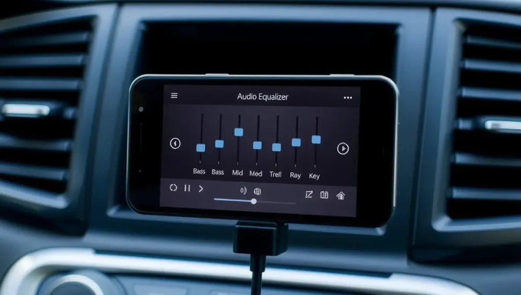 Car Audio Equalizer: The Secret to Transforming Your Sound on the Road 5 Car audio equalizer app with Bluetooth showing bass, mid, and treble adjustments on smartphone screen.