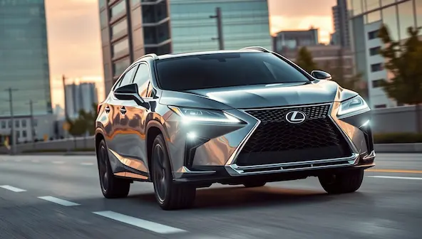 2023 Lexus RX 350 exterior driving in city, modern design