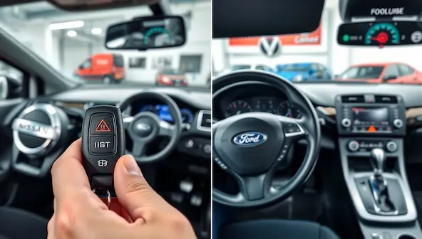 Resetting anti-theft system on Nissan and Ford Focus cars using ignition key and dashboard indicators.