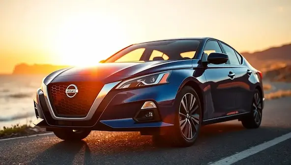The Nissan Altima 2024: Finally, a Sedan That Gets You 3 Sleek Nissan Altima 2024 on a scenic coastal road, showcasing its modern design and stylish profile.