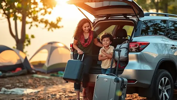 Toyota Fortuner 2025 parked at campsite showing family-friendly seven-seat SUV.