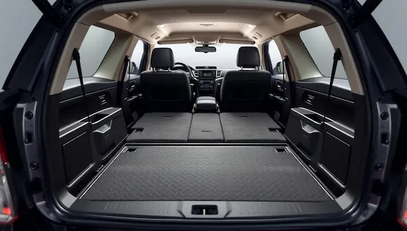 Toyota Fortuner 2025 trunk space with folded seats highlighting cargo capacity.