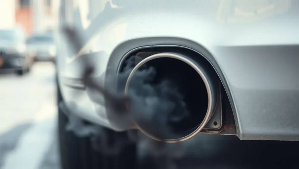 Vehicle exhaust releasing black smoke, one of the symptoms of a bad oxygen sensor.