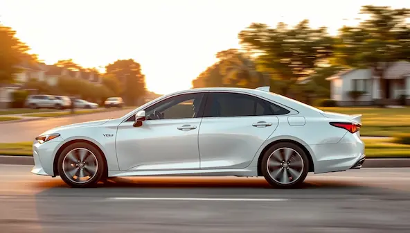 Used Toyota Crown Guide: Everything You Need Before You Buy One 4 2024 Toyota Crown LE hybrid sedan driving on a suburban road, highlighting its premium yet accessible design.