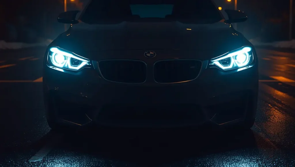 Car headlights shining evenly after learning to change a headlight bulb correctly.