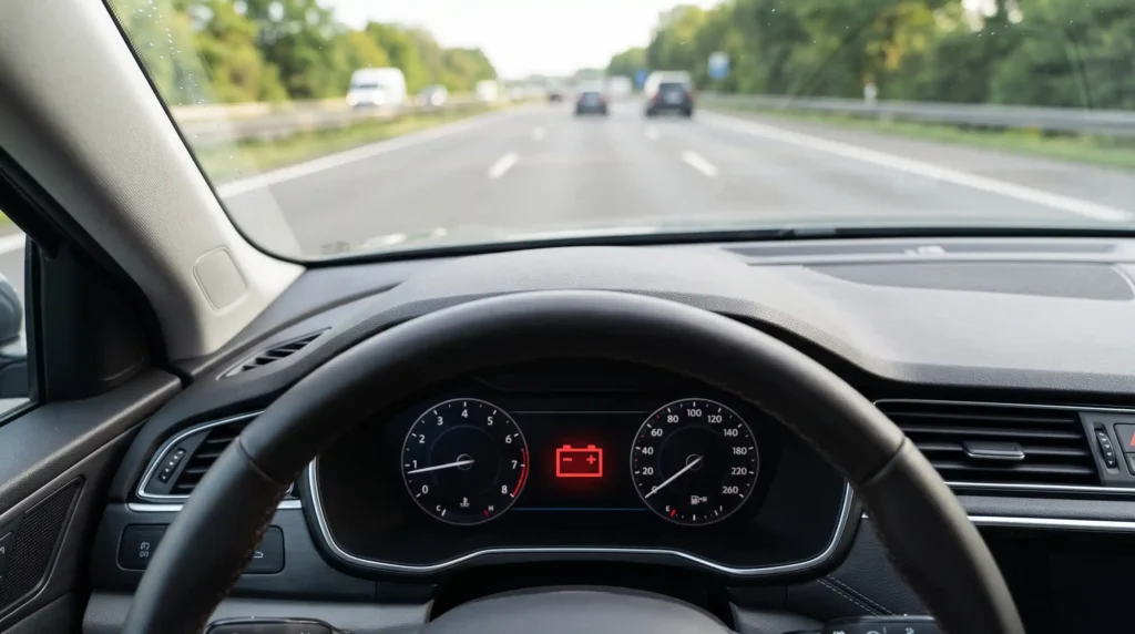 Battery Light On While Driving: 5 Critical Causes and Fixes 2 Battery Light On While Driving on a car dashboard