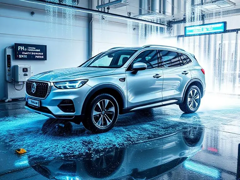 Touchless Car Wash: Safe Cleaning or Risky Shortcut? 2 Professional touchless car wash cleaning SUV with high-pressure jets and safe detergents