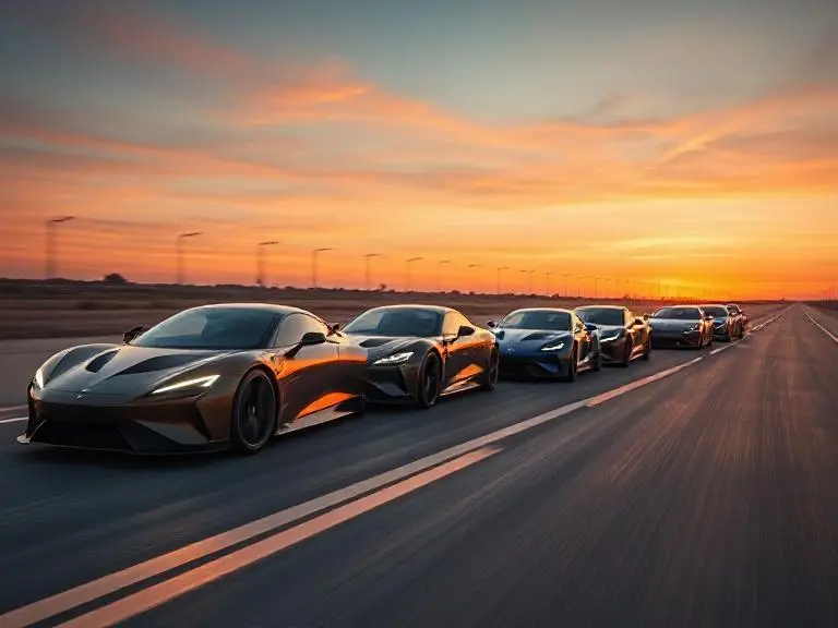 The Fastest Electric Car in the World: Blazing Speed, Zero Emissions 3 Five of the world’s fastest electric cars lined up for a drag race, including Tesla Plaid and Rimac Nevera.