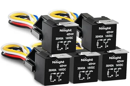 How to test a car relay - multimeter probes checking resistance across 5-pin relay terminals 85 and 86 for proper coil operation