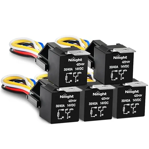 How to test a car relay - multimeter probes checking resistance across 5-pin relay terminals 85 and 86 for proper coil operation