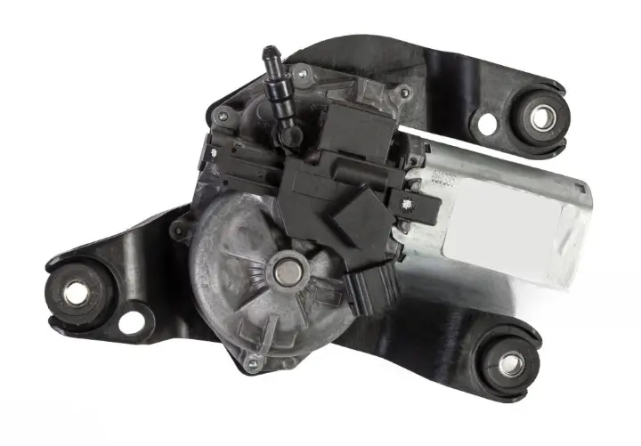 Windshield Wiper Motor 2 Close-up of a windshield wiper motor removed from a car, showing the gear housing and connector